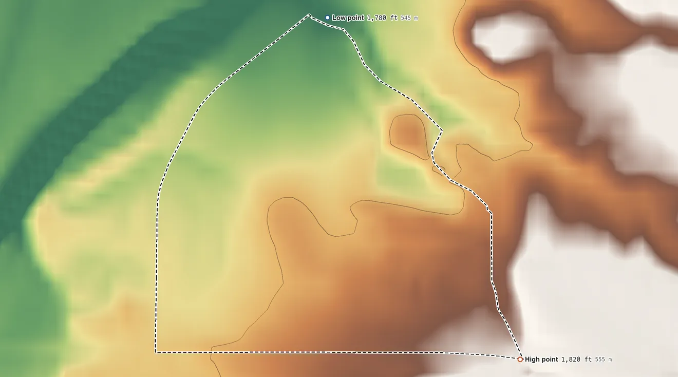 Topographic elevation map of Porcupine, North Dakota, shaded from 1,780 ft on the north side to 1,820 ft on the southeast side
