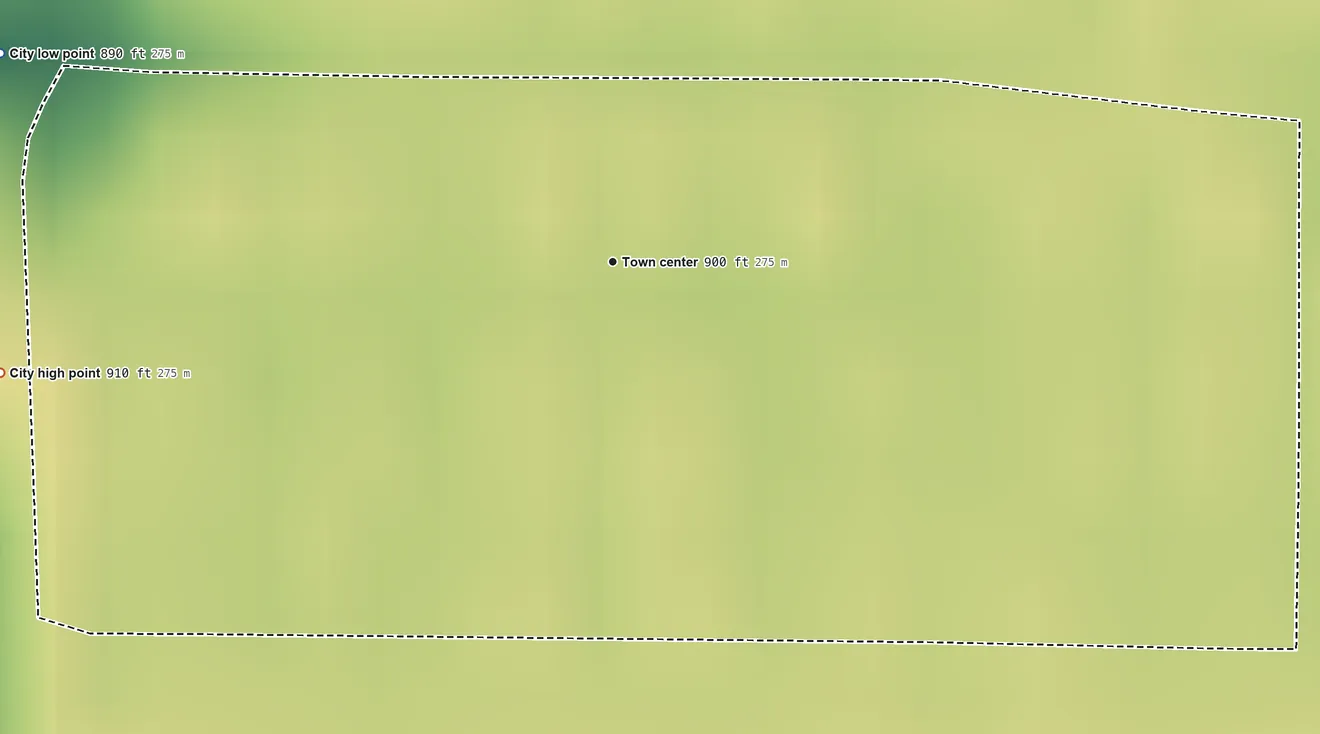 Topographic elevation map of Prairie Rose, North Dakota, shaded from 890 ft on the west side to 910 ft on the west side