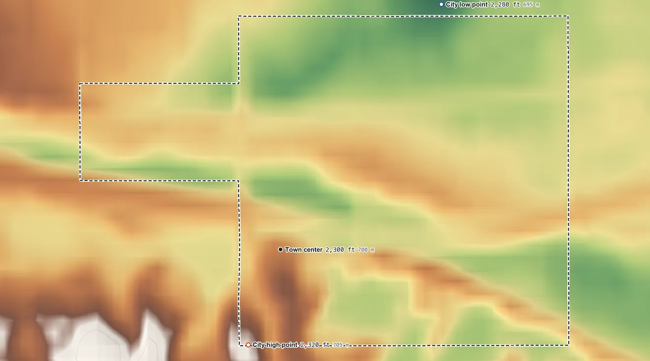 Topographic elevation map of Ross, North Dakota, shaded from 2,280 ft on the northeast side to 2,320 ft on the south side