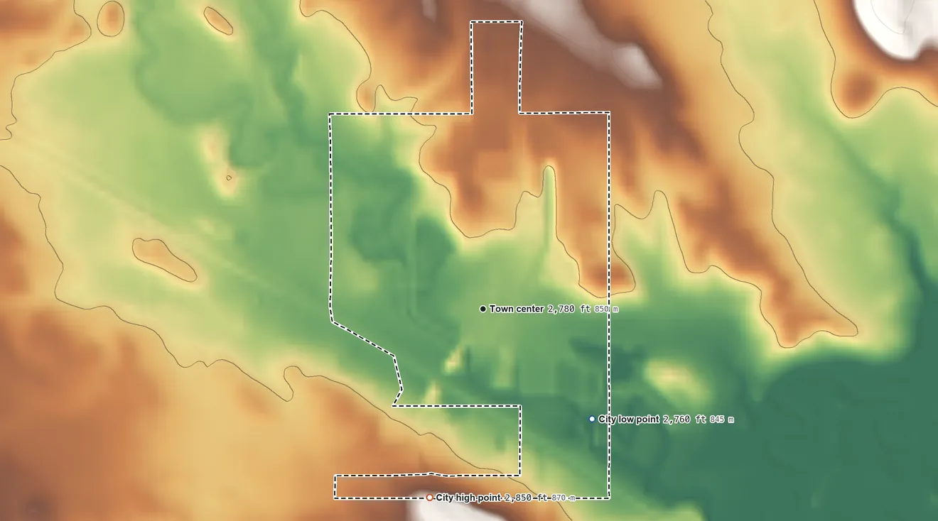 Topographic elevation map of Scranton, North Dakota, shaded from 2,760 ft on the southeast side to 2,850 ft on the south side