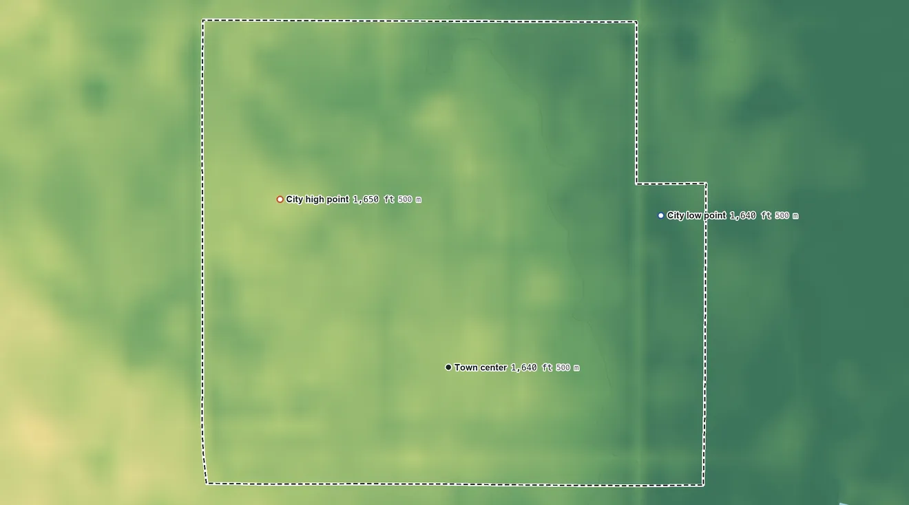 Topographic elevation map of Sherwood, North Dakota, shaded from 1,640 ft on the northeast side to 1,650 ft on the northwest side