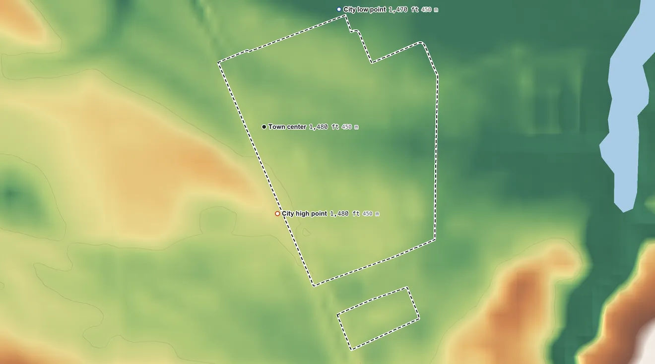 Topographic elevation map of Sheyenne, North Dakota, shaded from 1,470 ft on the northeast side to 1,480 ft on the south side