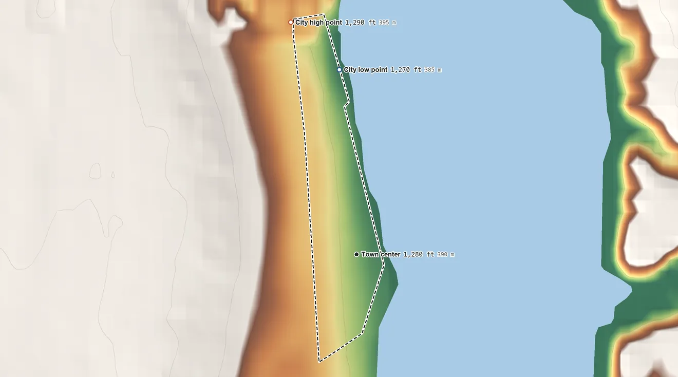 Topographic elevation map of Sibley, North Dakota, shaded from 1,270 ft on the north side to 1,290 ft on the north side