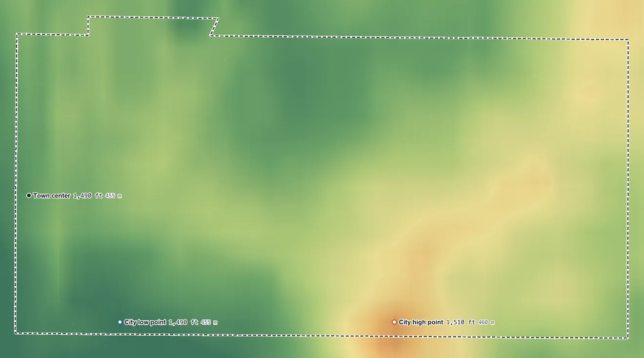 Topographic elevation map of Starkweather, North Dakota, shaded from 1,490 ft on the southeast side to 1,510 ft on the east side