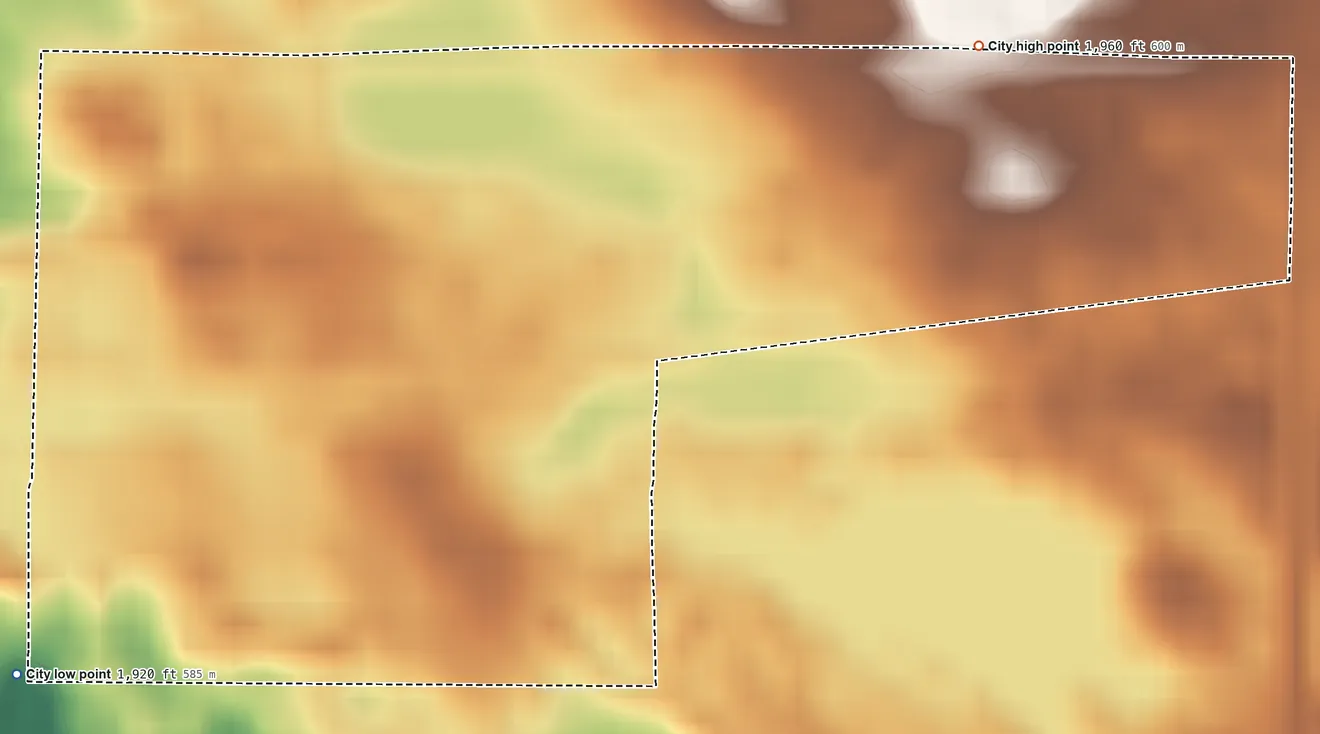 Topographic elevation map of Streeter, North Dakota, shaded from 1,920 ft on the southwest side to 1,960 ft on the northeast side