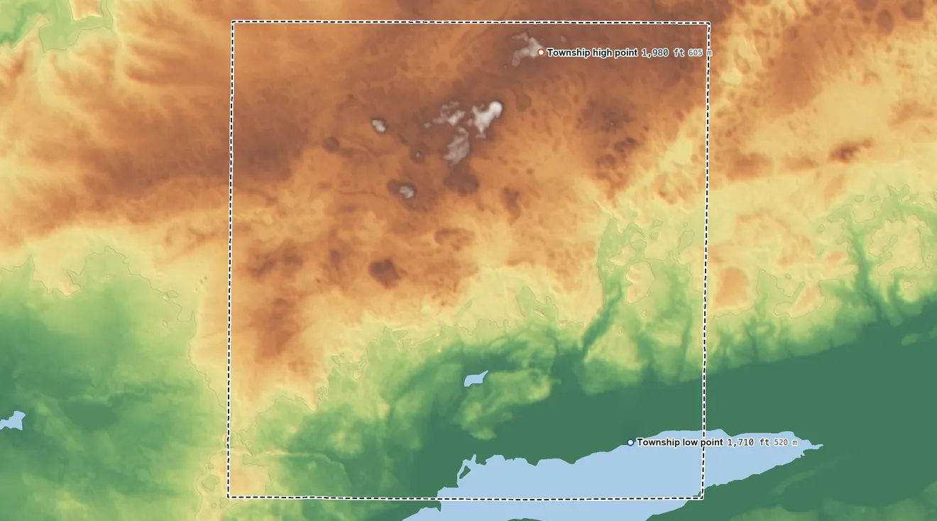 Topographic elevation map of Thelma Township, North Dakota, shaded from 1,710 ft on the southeast side to 1,980 ft on the northeast side