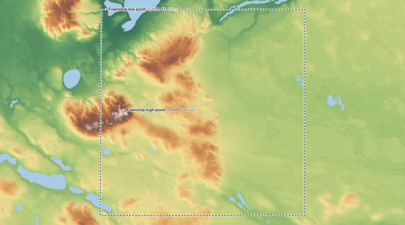 Topographic elevation map of Truman Township, North Dakota, shaded from 1,520 ft on the northwest side to 1,840 ft on the west side