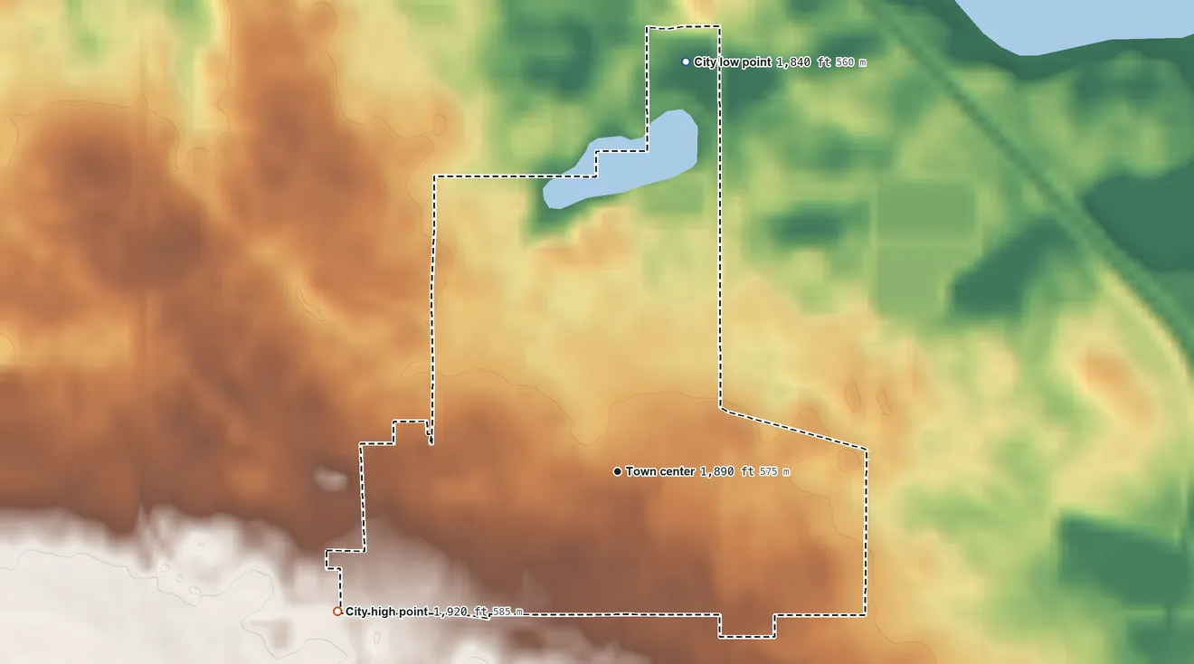 Topographic elevation map of Turtle Lake, North Dakota, shaded from 1,840 ft on the north side to 1,920 ft on the southwest side