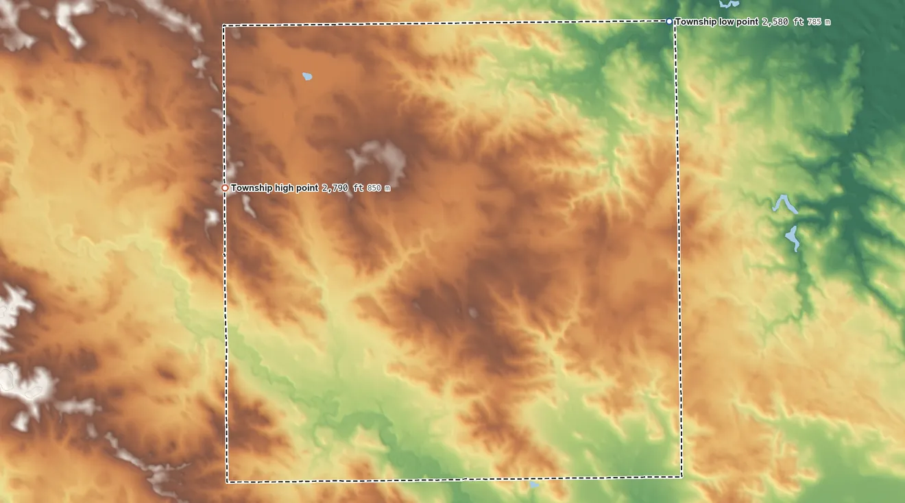 Topographic elevation map of Wagendorf Township, North Dakota, shaded from 2,580 ft on the northeast side to 2,790 ft on the west side