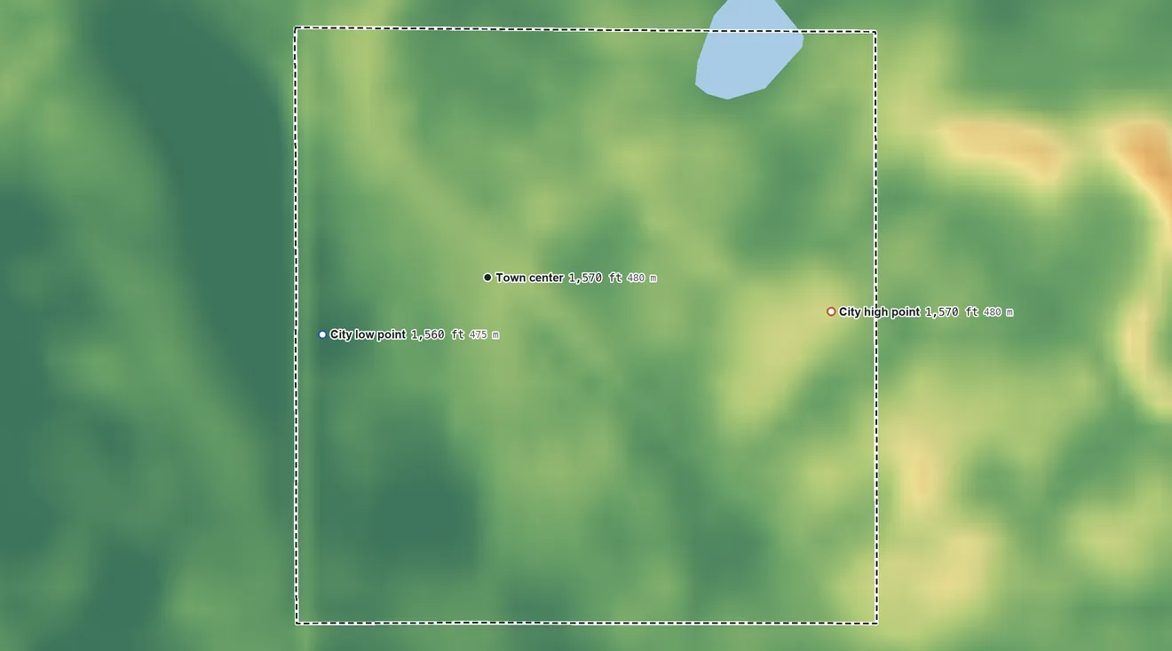 Topographic elevation map of Wales, North Dakota, shaded from 1,560 ft on the west side to 1,570 ft on the east side