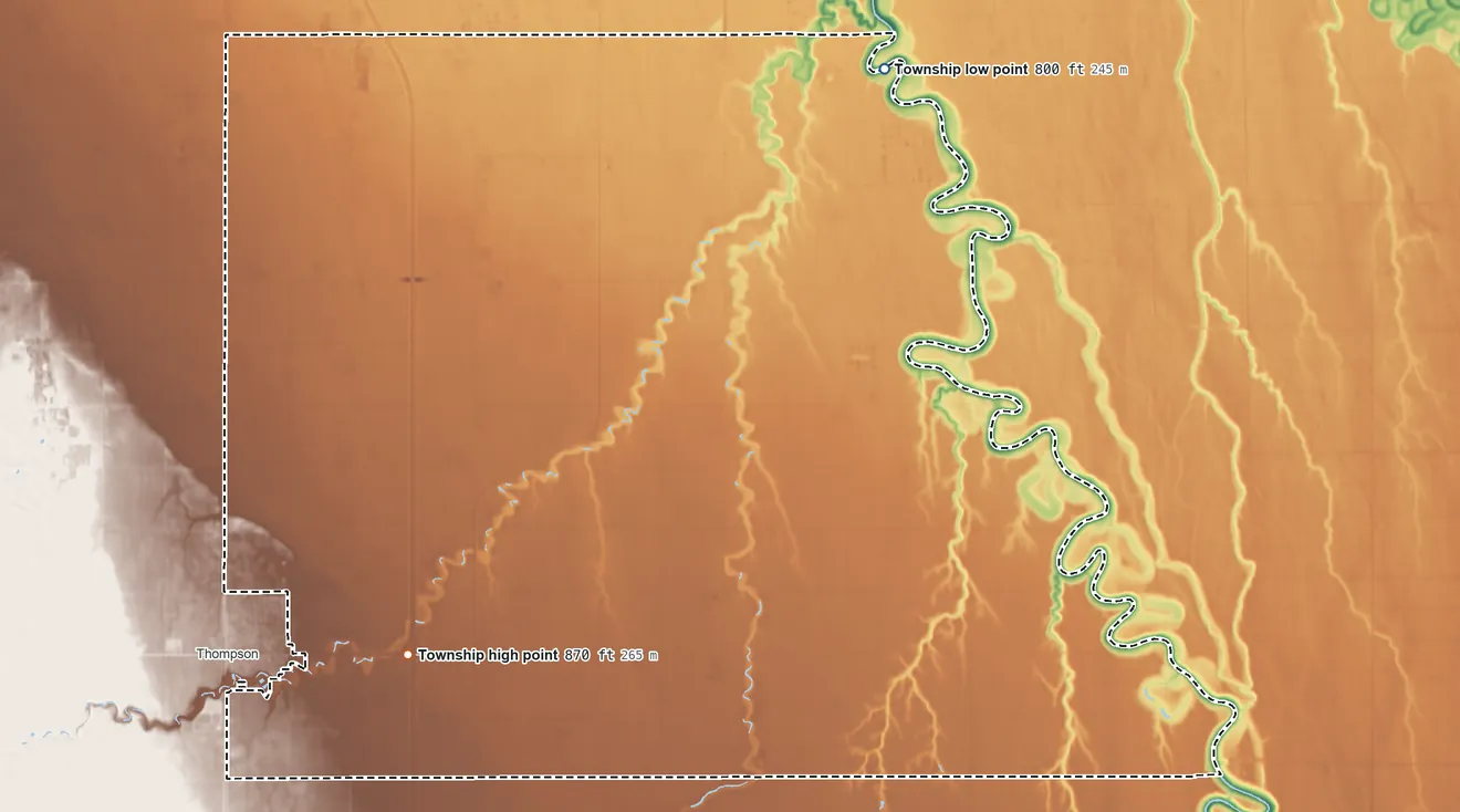 Topographic elevation map of Walle Township, North Dakota, shaded from 800 ft on the northeast side to 870 ft on the southwest side