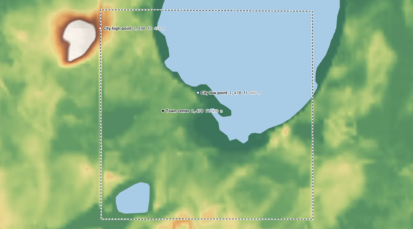 Topographic elevation map of Warwick, North Dakota, shaded from 1,470 ft on the northeast side to 1,490 ft on the northwest side