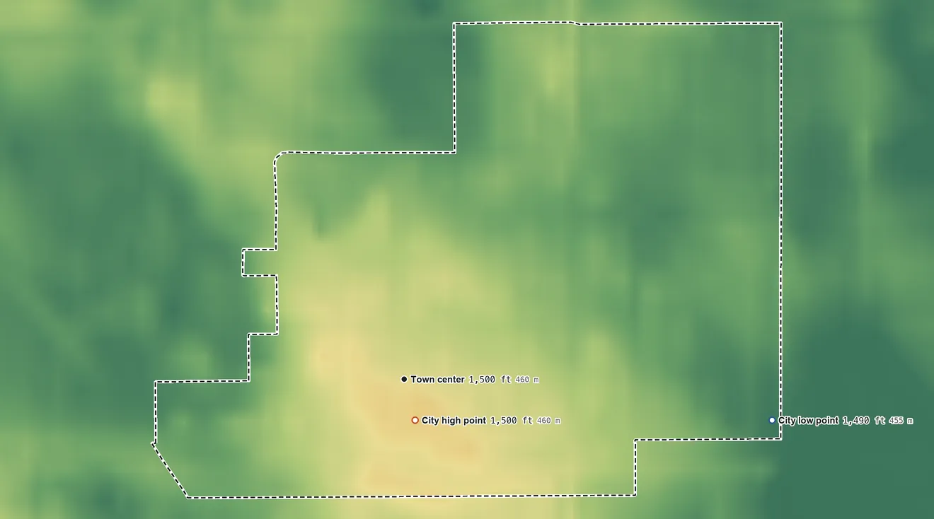 Topographic elevation map of Westhope, North Dakota, shaded from 1,490 ft on the east side to 1,500 ft near the middle