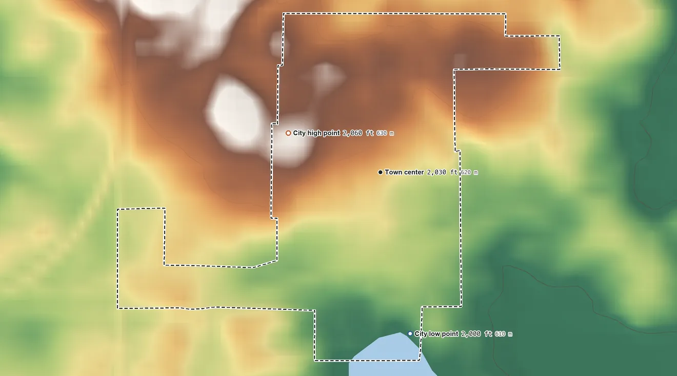 Topographic elevation map of Woodworth, North Dakota, shaded from 2,000 ft on the south side to 2,060 ft on the northwest side