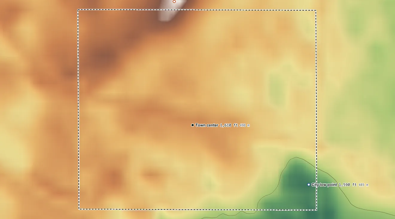 Topographic elevation map of York, North Dakota, shaded from 1,590 ft on the southeast side to 1,630 ft on the north side