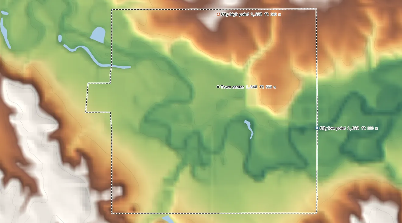 Topographic elevation map of Zap, North Dakota, shaded from 1,820 ft on the southeast side to 1,950 ft on the north side