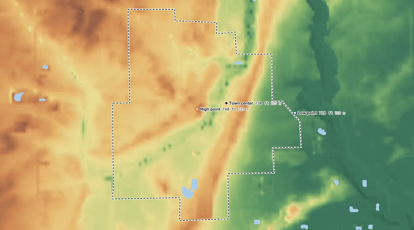 Topographic elevation map of Ai, Ohio, shaded from 720 ft on the east side to 740 ft on the west side