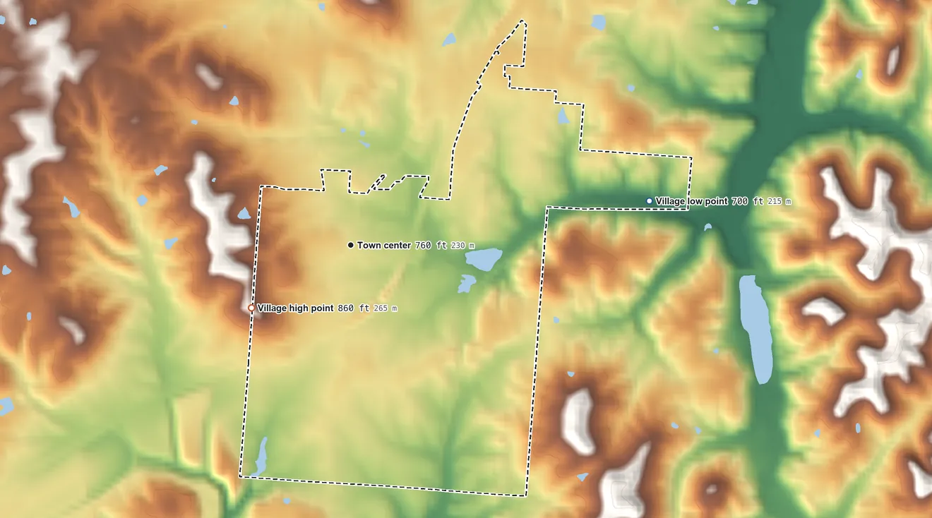 Topographic elevation map of Albany, Ohio, shaded from 700 ft on the east side to 860 ft on the southwest side