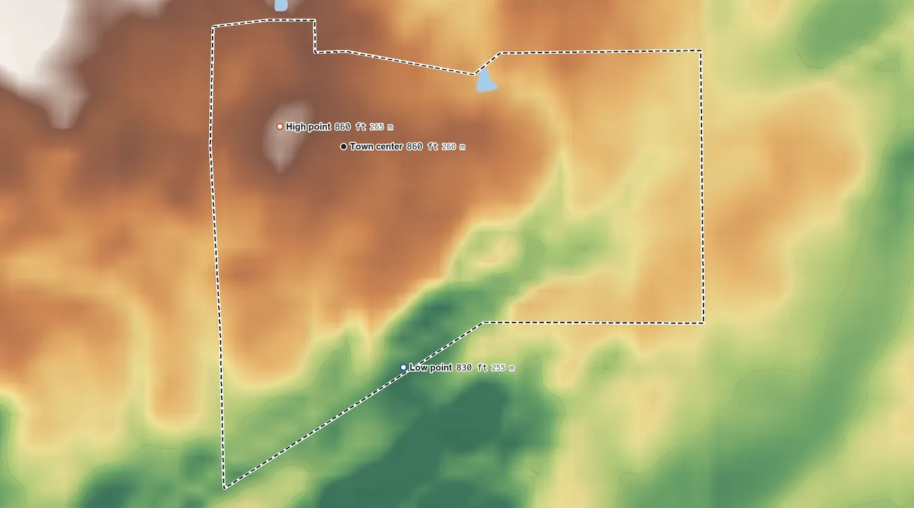 Topographic elevation map of Alvordton, Ohio, shaded from 830 ft on the south side to 860 ft near the middle