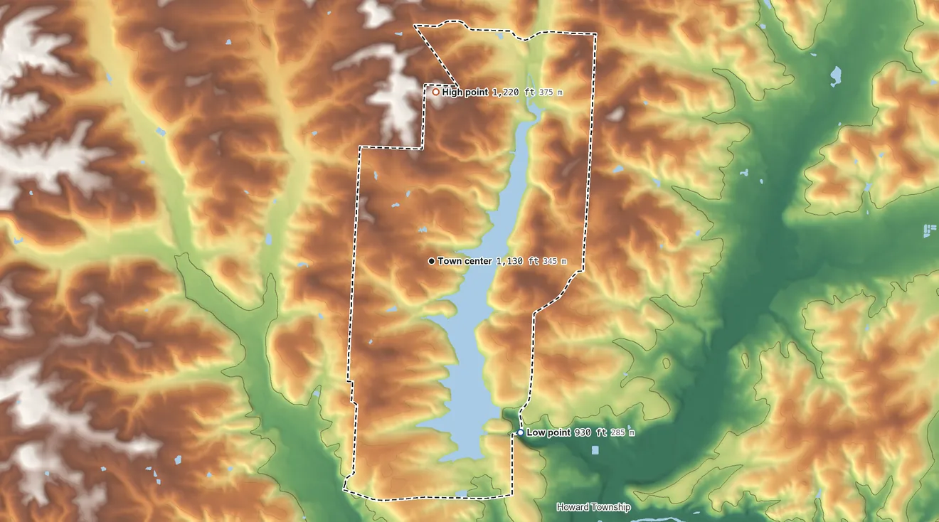 Topographic elevation map of Apple Valley, Ohio, shaded from 930 ft on the southeast side to 1,220 ft on the north side