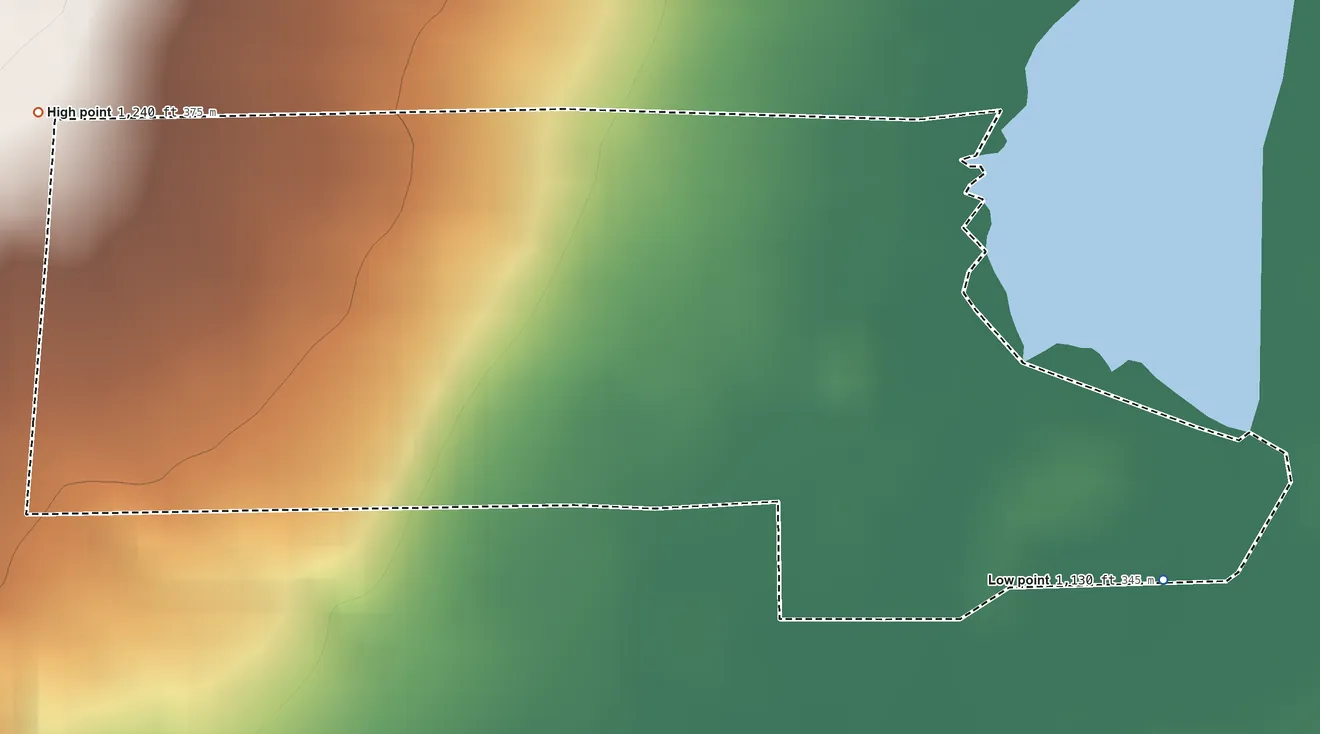 Topographic elevation map of Aquilla, Ohio, shaded from 1,130 ft on the southeast side to 1,240 ft on the west side