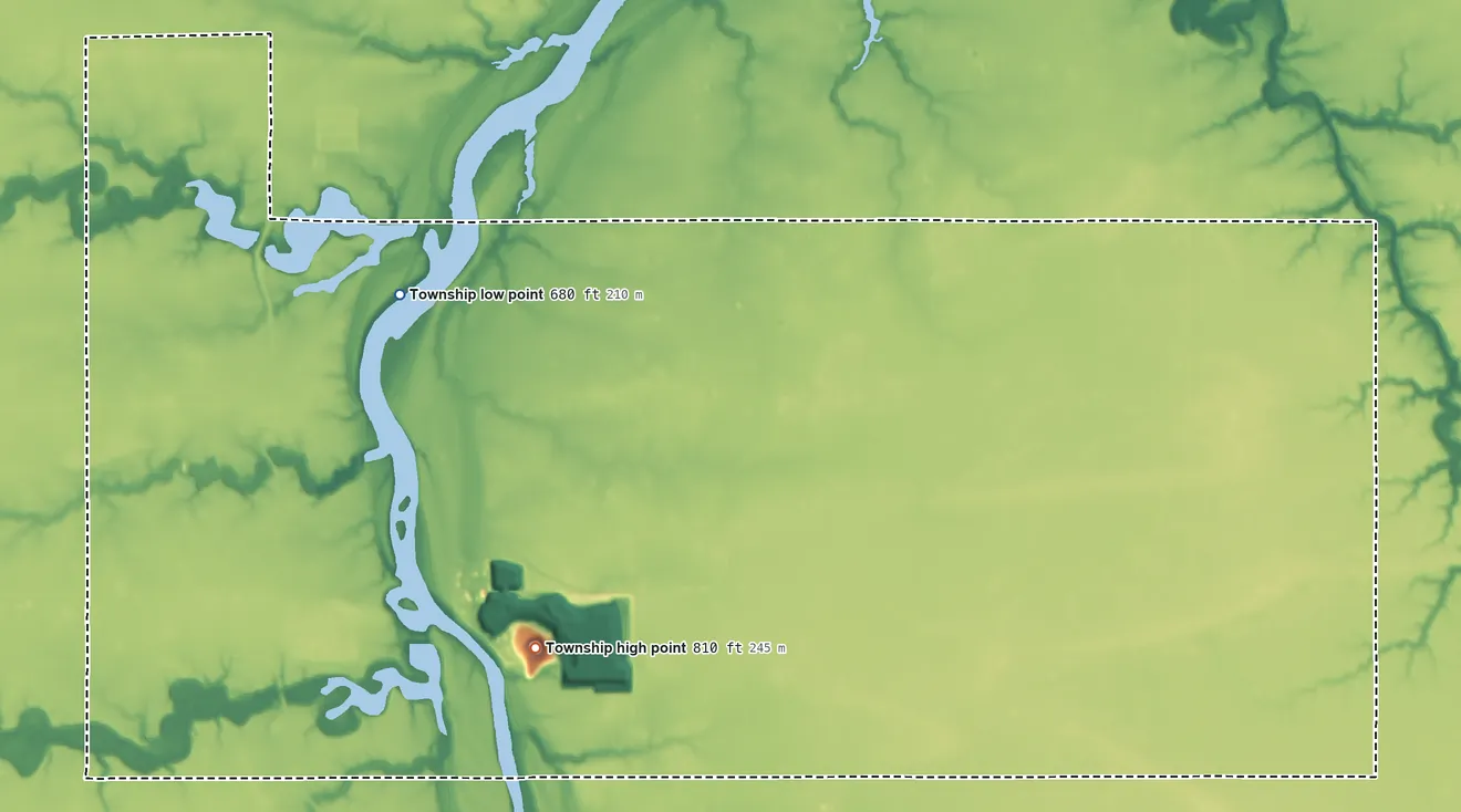 Topographic elevation map of Auglaize Township, Paulding County, Ohio, shaded from 680 ft on the northwest side to 810 ft on the south side