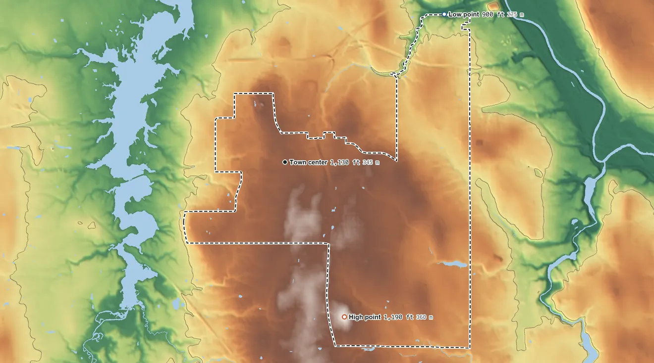 Topographic elevation map of Austintown, Ohio, shaded from 900 ft on the northeast side to 1,190 ft on the south side