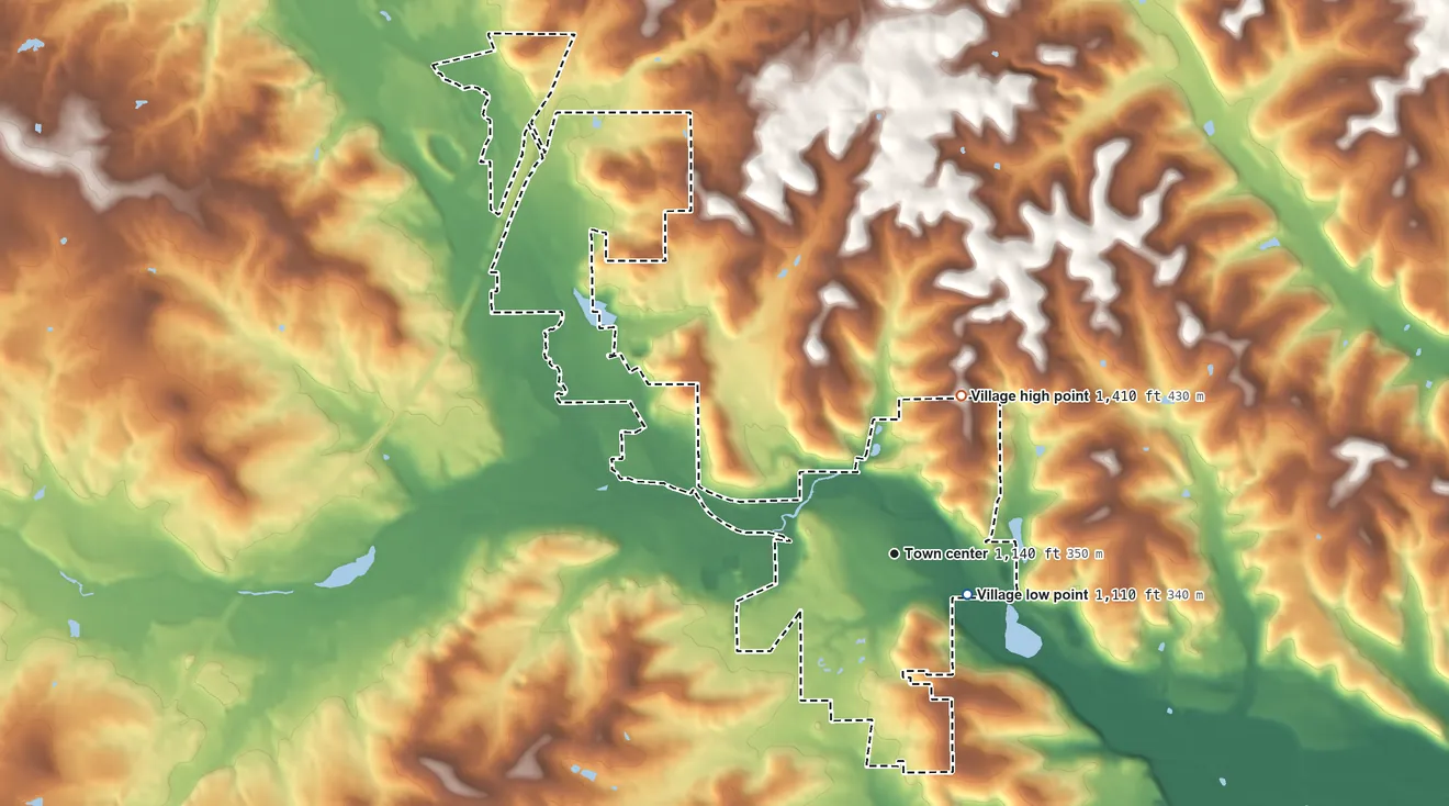 Topographic elevation map of Bellville, Ohio, shaded from 1,110 ft near the middle to 1,410 ft on the northeast side