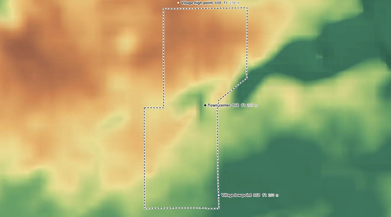 Topographic elevation map of Blakeslee, Ohio, shaded from 860 ft on the south side to 880 ft on the north side