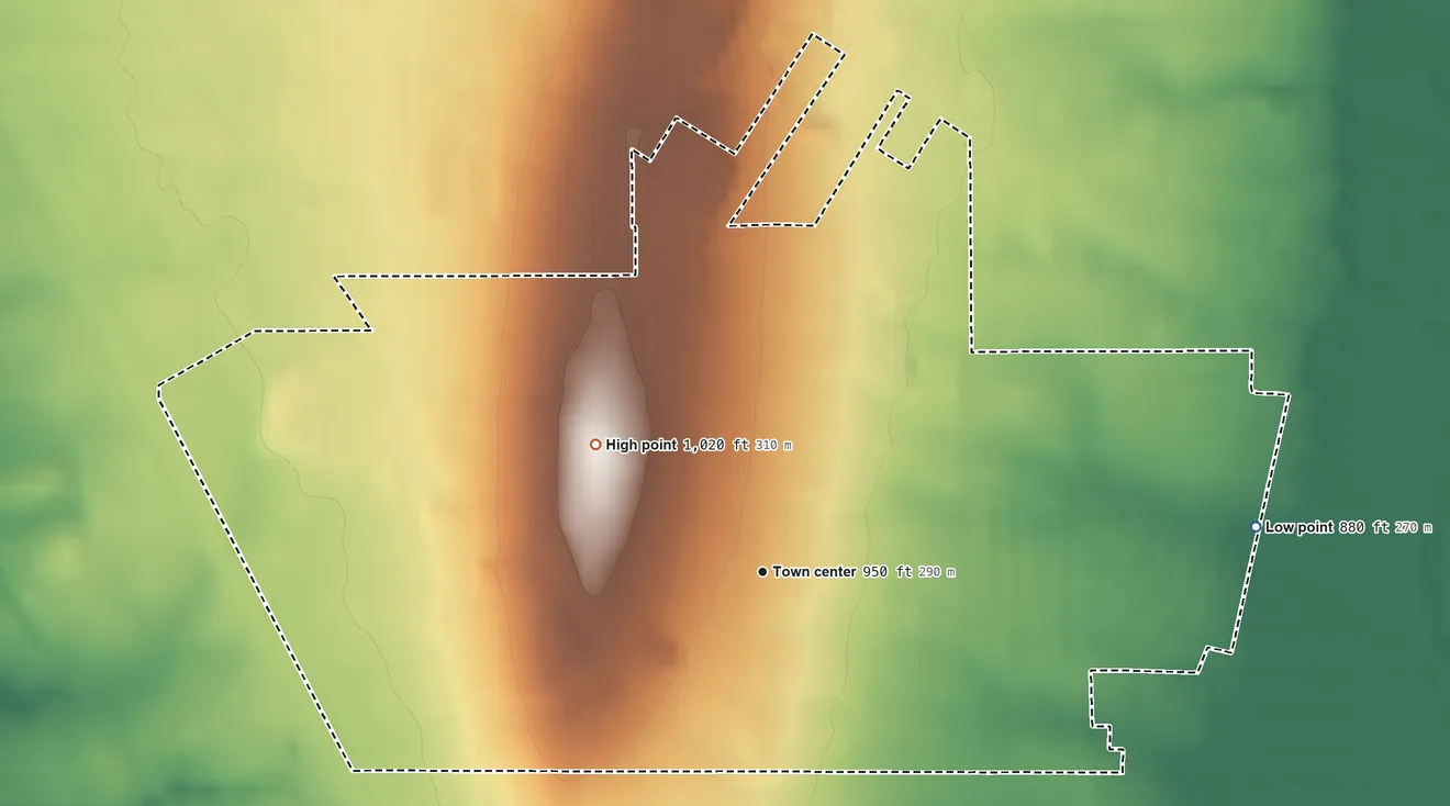 Topographic elevation map of Bolindale, Ohio, shaded from 880 ft on the east side to 1,020 ft on the northwest side