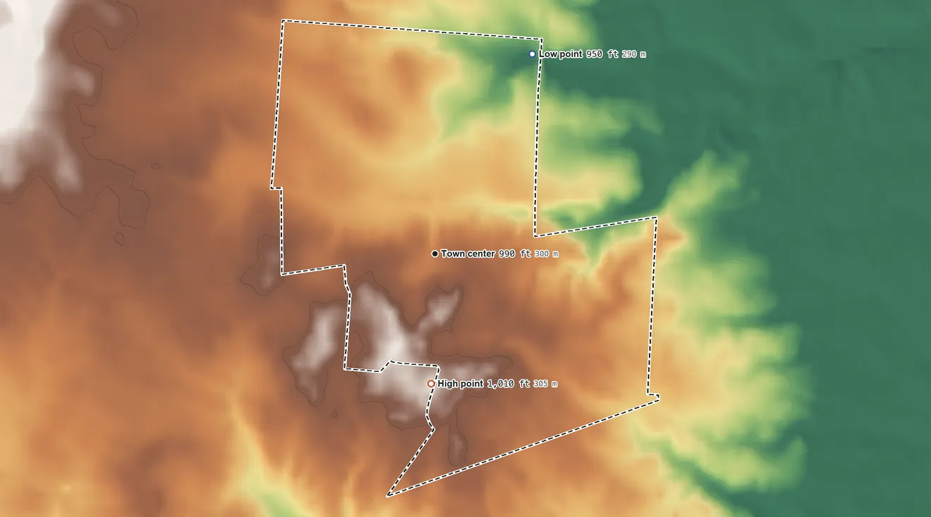 Topographic elevation map of Brandt, Ohio, shaded from 950 ft on the northeast side to 1,010 ft on the south side