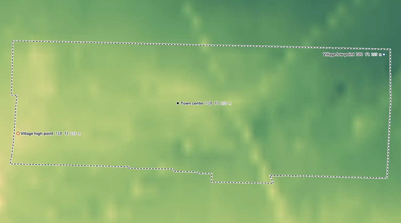 Topographic elevation map of Burgoon, Ohio, shaded from 700 ft on the east side to 710 ft on the west side
