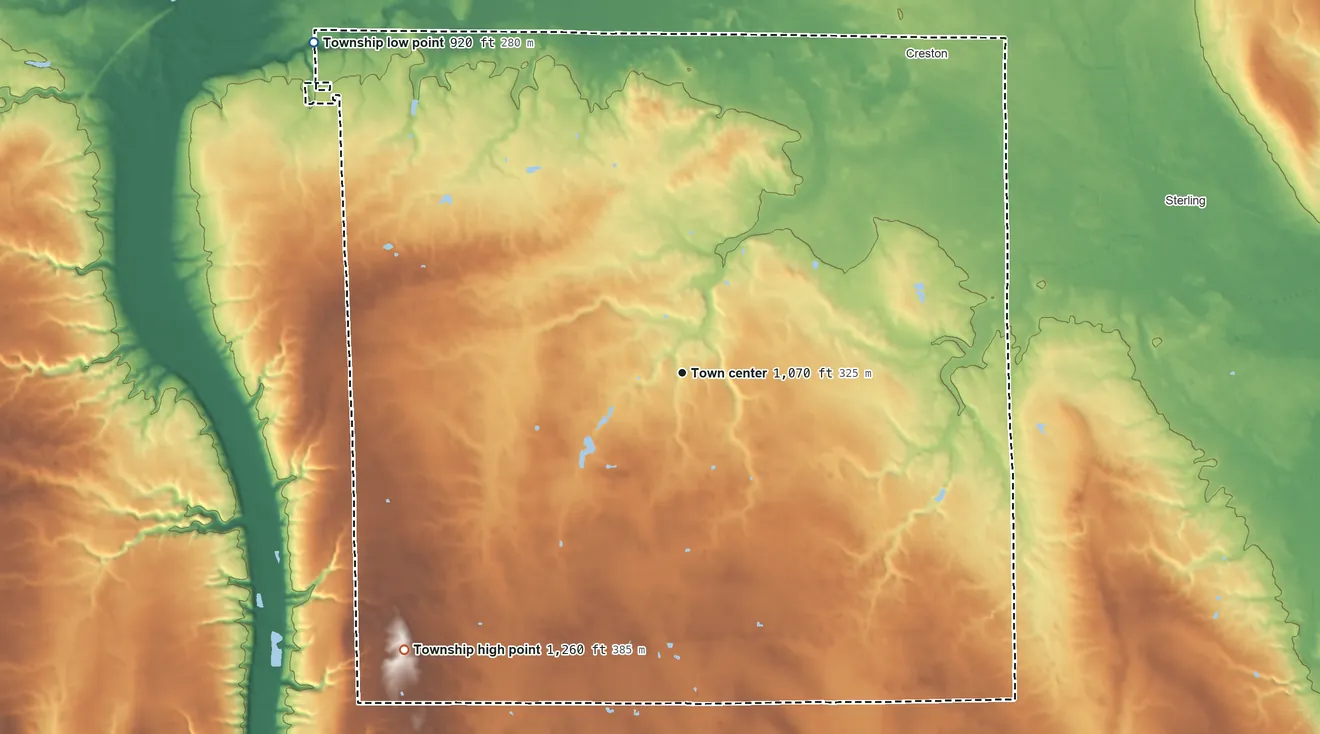 Topographic elevation map of Canaan Township, Ohio, shaded from 920 ft on the northwest side to 1,260 ft on the southwest side