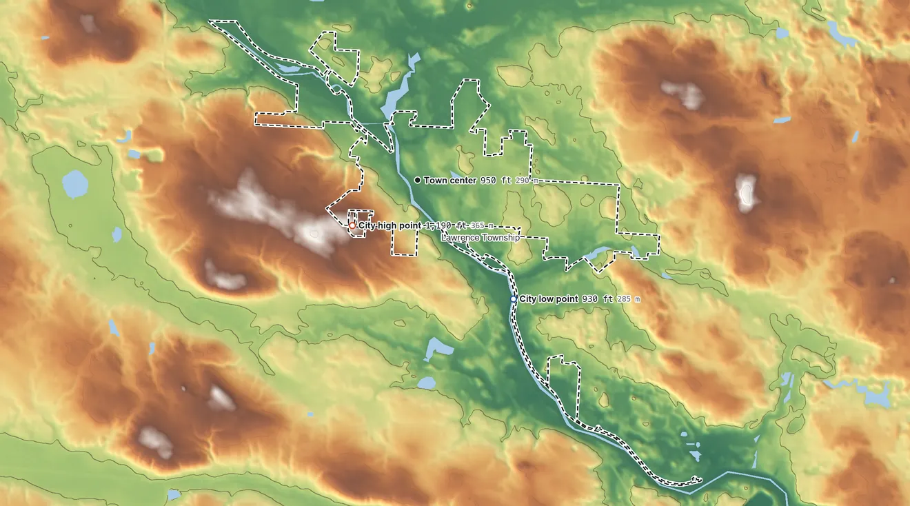 Topographic elevation map of Canal Fulton, Ohio, shaded from 930 ft on the southeast side to 1,190 ft on the southwest side