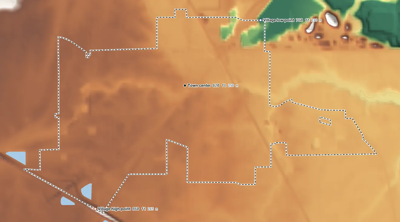 Topographic elevation map of Carey, Ohio, shaded from 760 ft on the northeast side to 860 ft on the southwest side