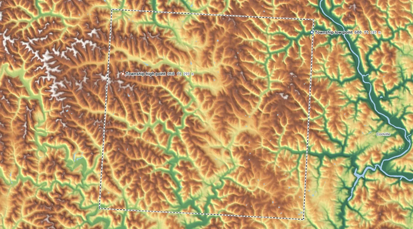 Topographic elevation map of Carthage Township, Ohio, shaded from 600 ft on the northeast side to 960 ft on the northwest side