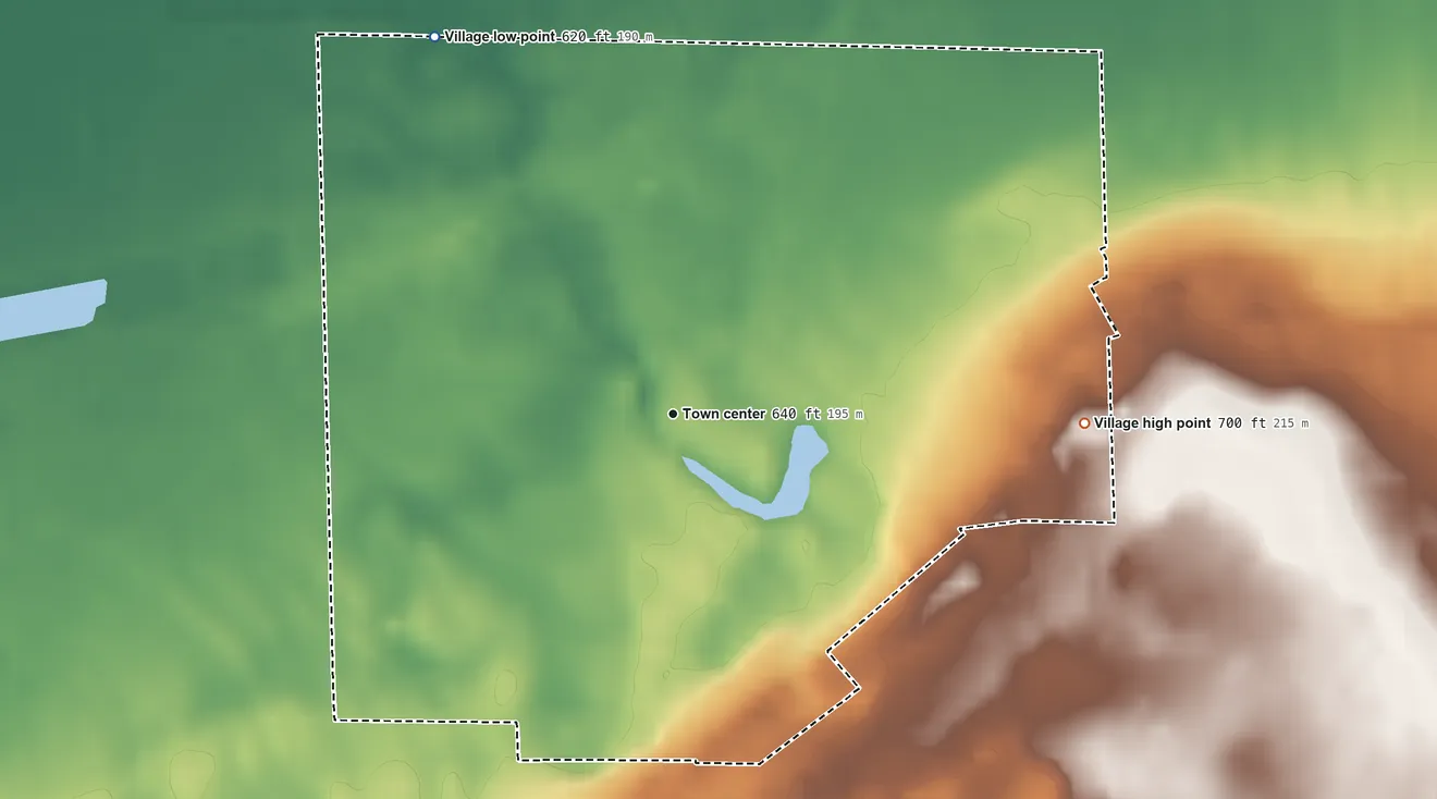 Topographic elevation map of Castalia, Ohio, shaded from 620 ft on the northwest side to 700 ft on the east side