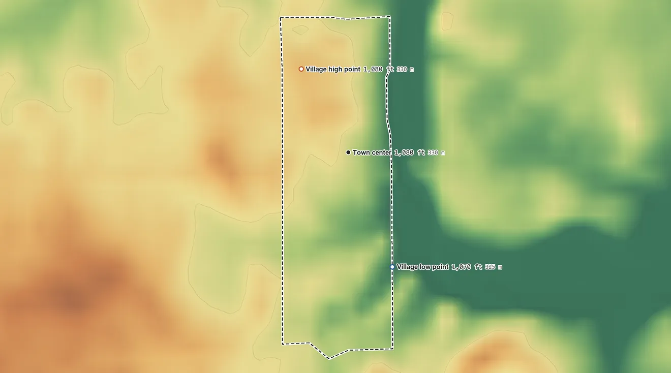 Topographic elevation map of Castine, Ohio, shaded from 1,070 ft on the south side to 1,080 ft on the northwest side