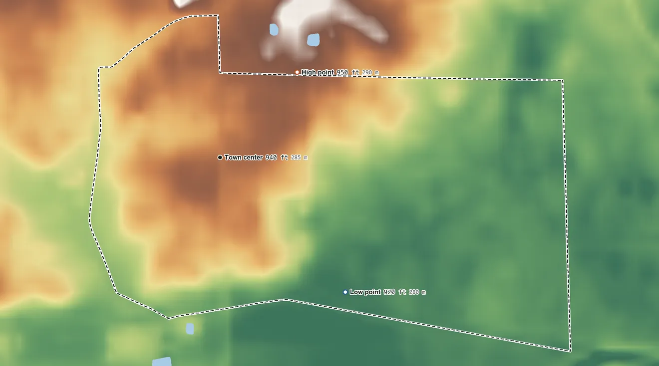 Topographic elevation map of Celeryville, Ohio, shaded from 920 ft on the southeast side to 950 ft on the northeast side