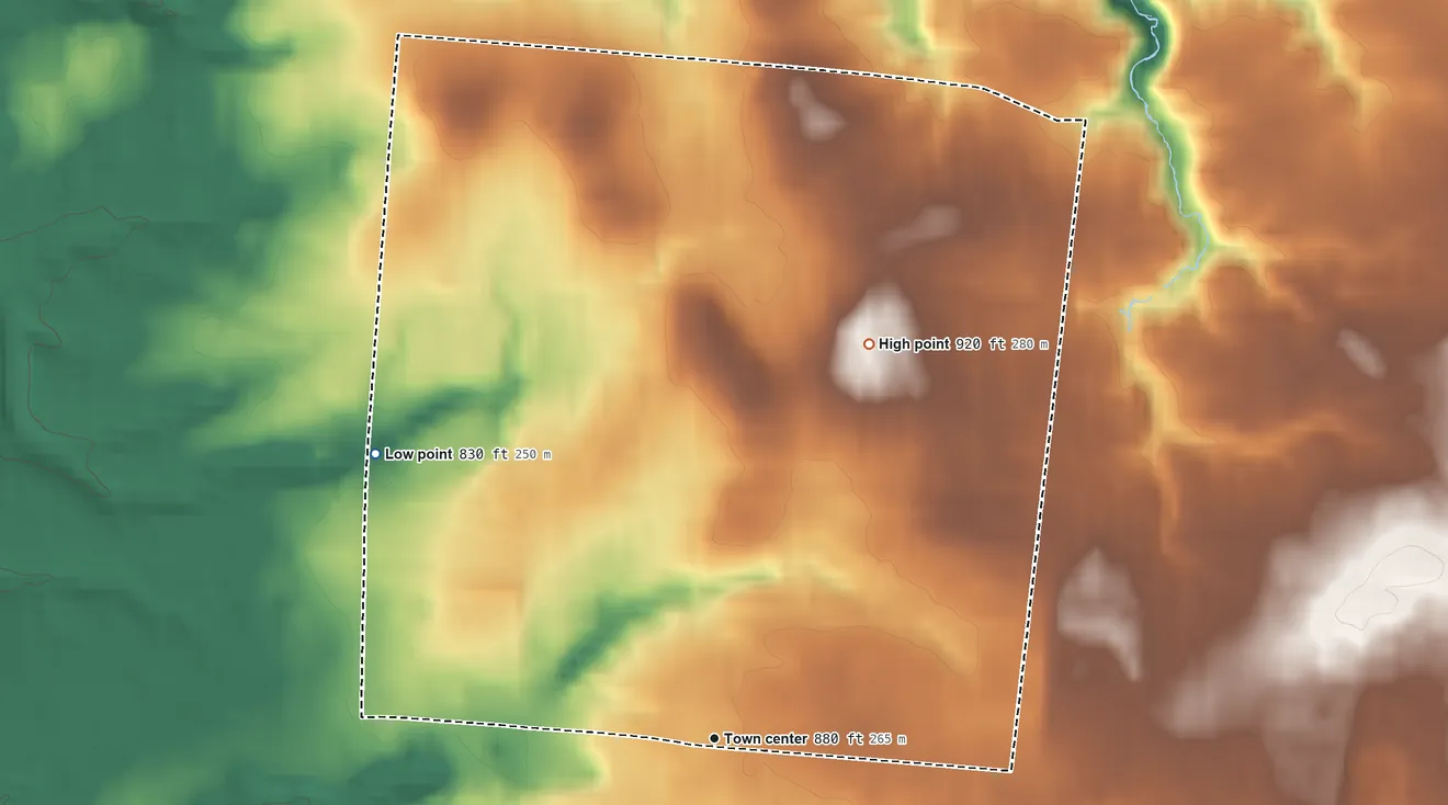 Topographic elevation map of Cherry Grove, Ohio, shaded from 830 ft on the northwest side to 920 ft on the north side
