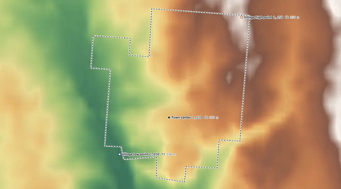 Topographic elevation map of Christiansburg, Ohio, shaded from 1,090 ft on the southwest side to 1,150 ft on the northeast side