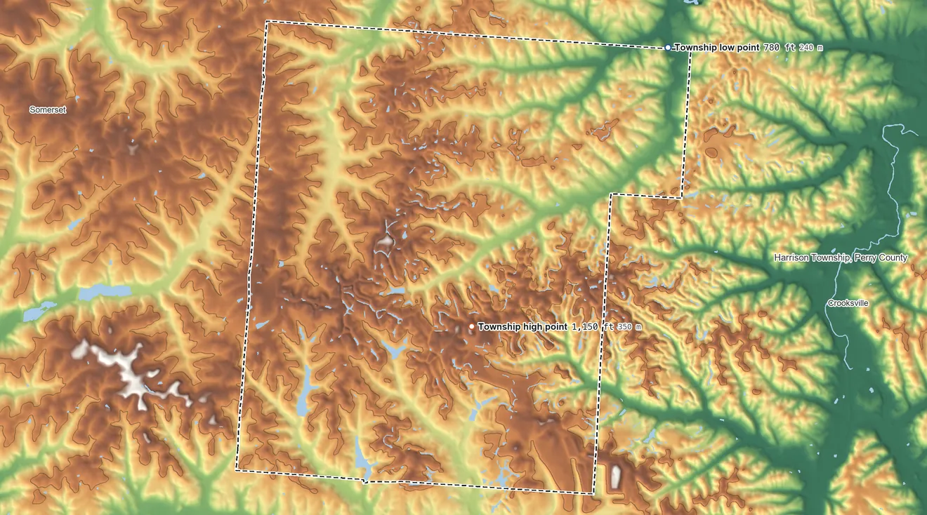 Topographic elevation map of Clayton Township, Ohio, shaded from 780 ft on the northeast side to 1,150 ft on the south side
