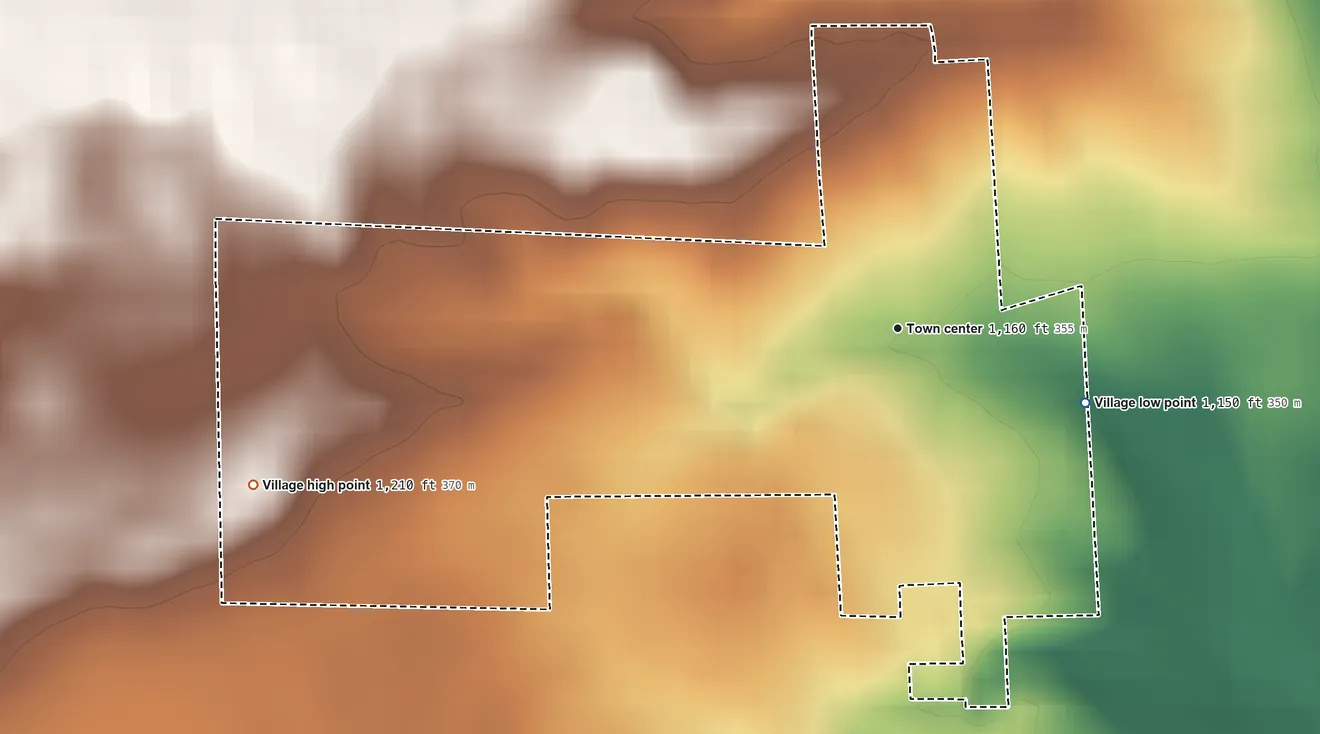 Topographic elevation map of Congress, Ohio, shaded from 1,150 ft on the east side to 1,210 ft on the west side