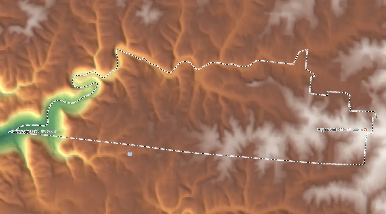 Topographic elevation map of Covedale, Ohio, shaded from 500 ft on the west side to 920 ft on the east side