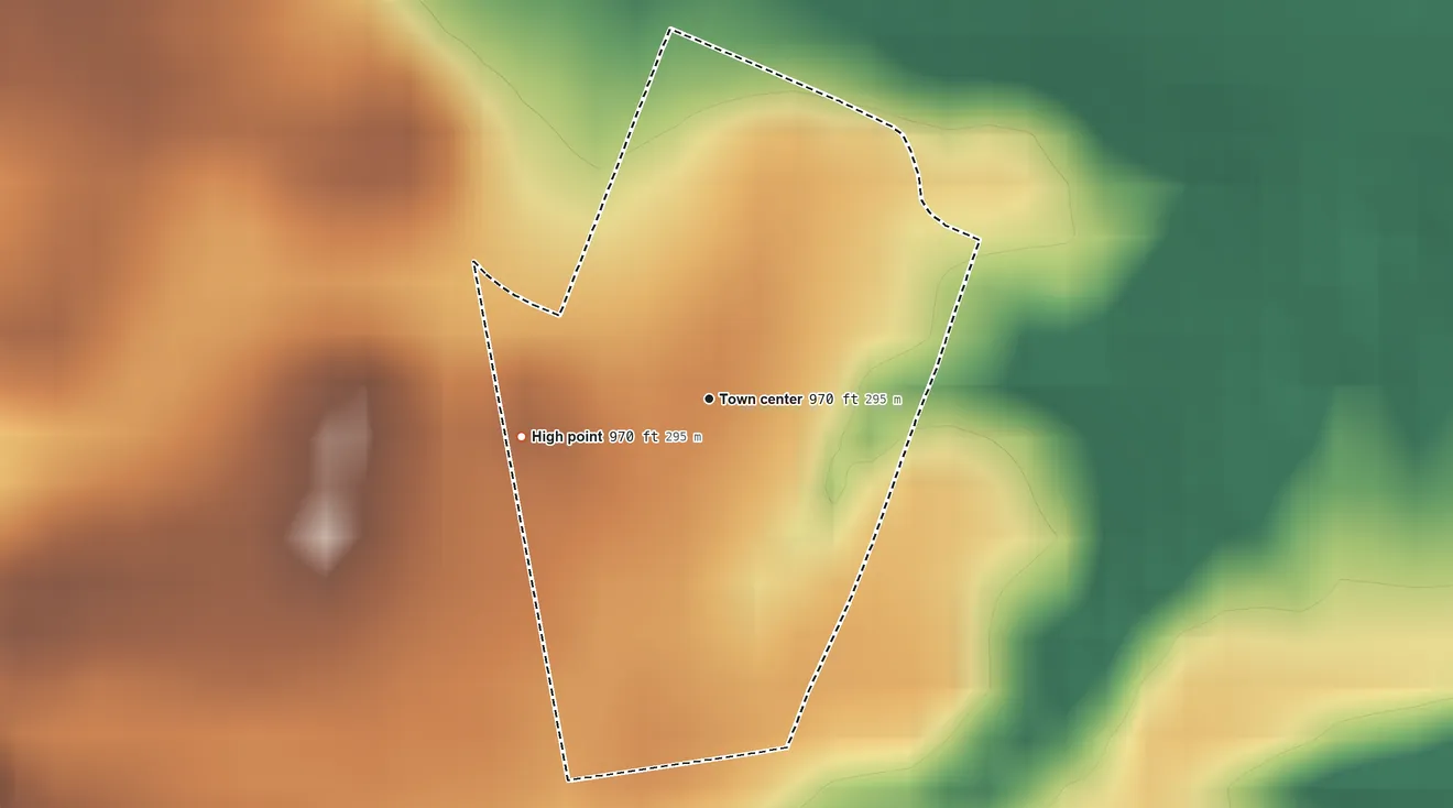 Topographic elevation map of Cynthiana, Ohio, shaded from 950 ft on the north side to 970 ft on the west side