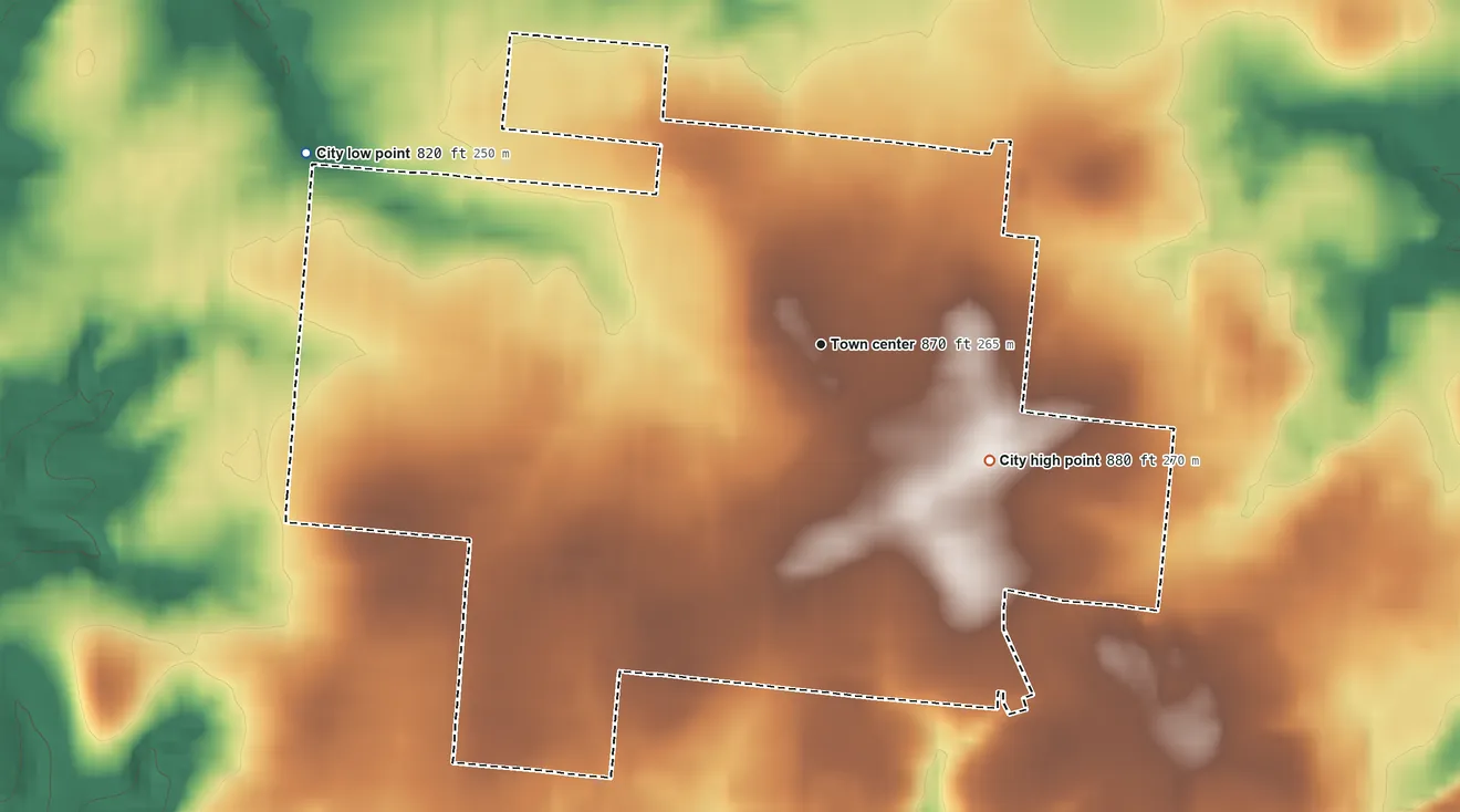 Topographic elevation map of Deer Park, Ohio, shaded from 820 ft on the west side to 880 ft on the southeast side