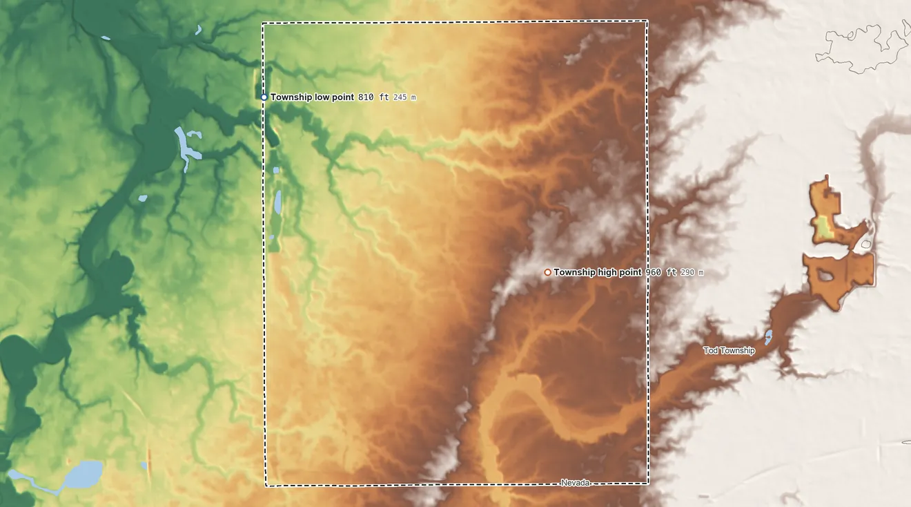 Topographic elevation map of Eden Township, Wyandot County, Ohio, shaded from 810 ft on the northwest side to 960 ft near the middle