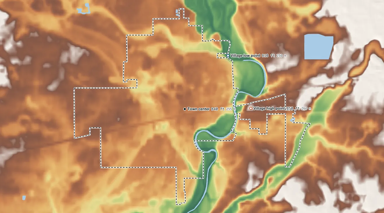 Topographic elevation map of Edgerton, Ohio, shaded from 810 ft on the northeast side to 850 ft on the east side
