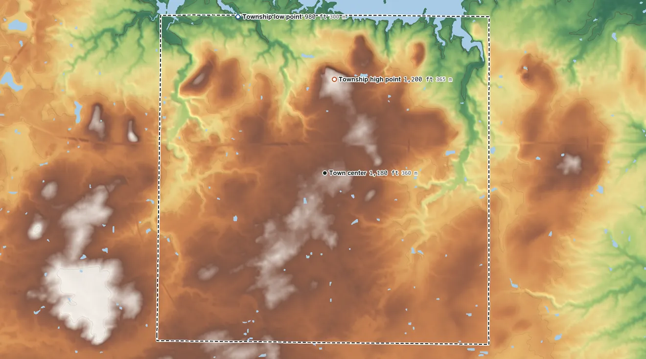Topographic elevation map of Edinburg Township, Ohio, shaded from 980 ft on the northwest side to 1,200 ft on the north side