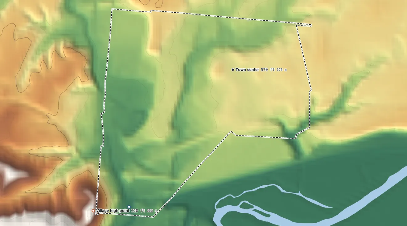 Topographic elevation map of Fairfax, Ohio, shaded from 490 ft on the southwest side to 720 ft on the southwest side